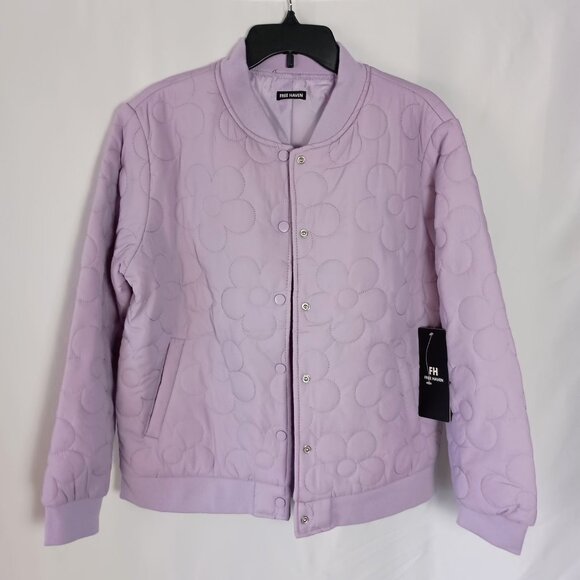 Free Haven Lavender Quilted Floral Bomber Jacket Size M NWT Snap Buttons - Picture 1 of 6